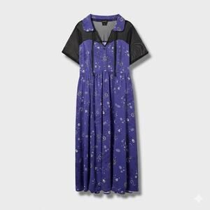 Torrid Beetlejuice Purple Midi Dress Mesh Yoke Goth Halloween Plus Size 2 18 20